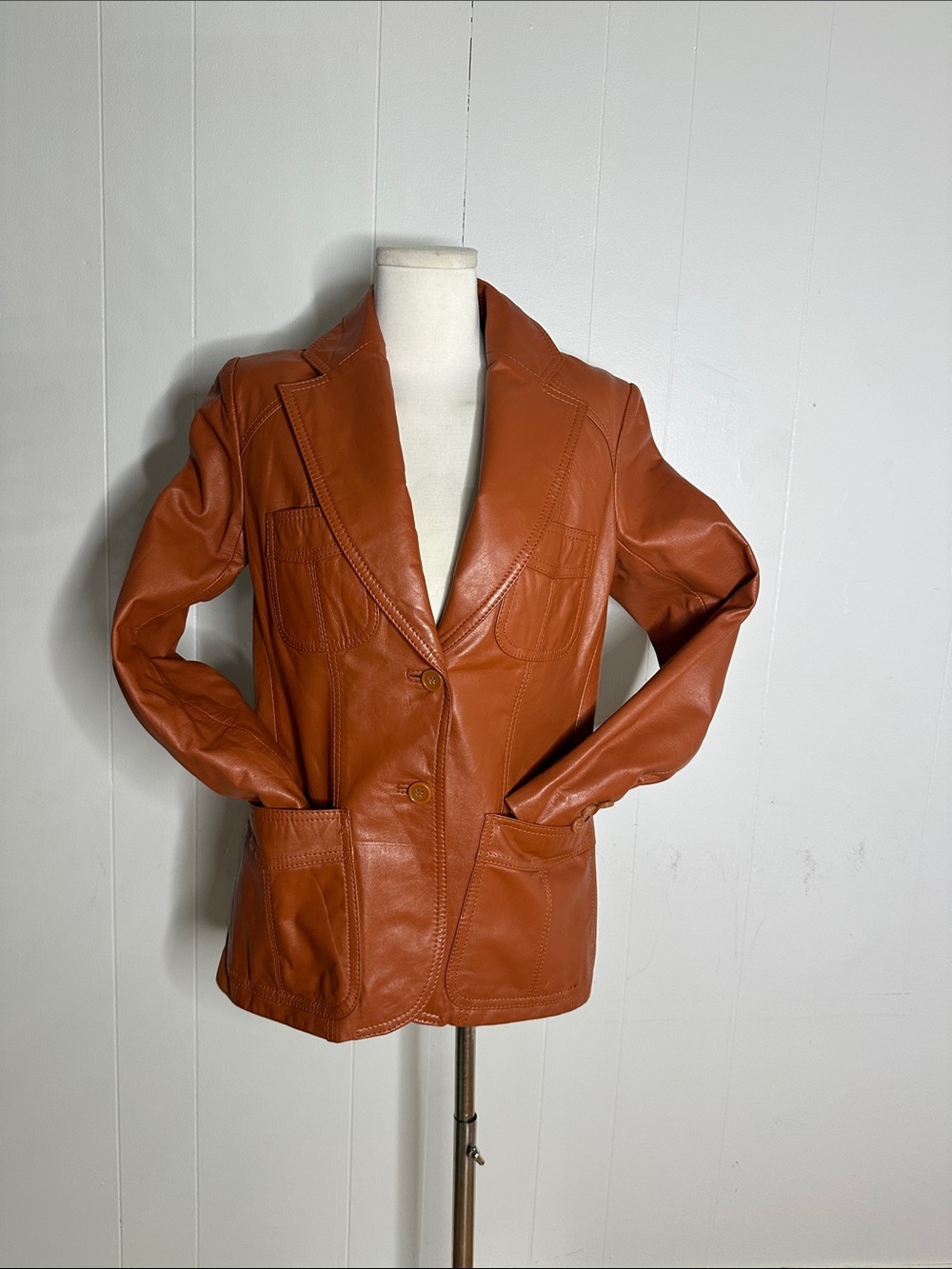 Vintage 70s Leather Earth Tone Blazer Jacket